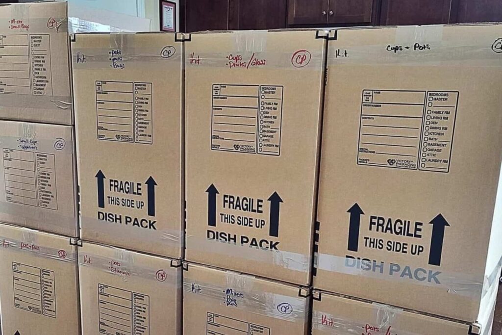 Professionally labeled and packed boxes by Edina movers using premium packing materials.